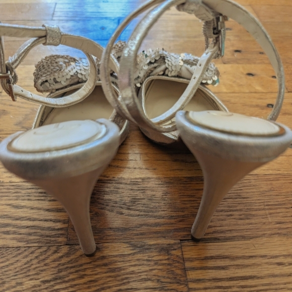 Jessica Simpson Silver Heels with Ankle Straps and Decorative Embellishments - Picture 6 of 8